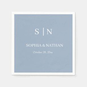 Minimal and Chic   Dusty Blue and White Wedding Napkin