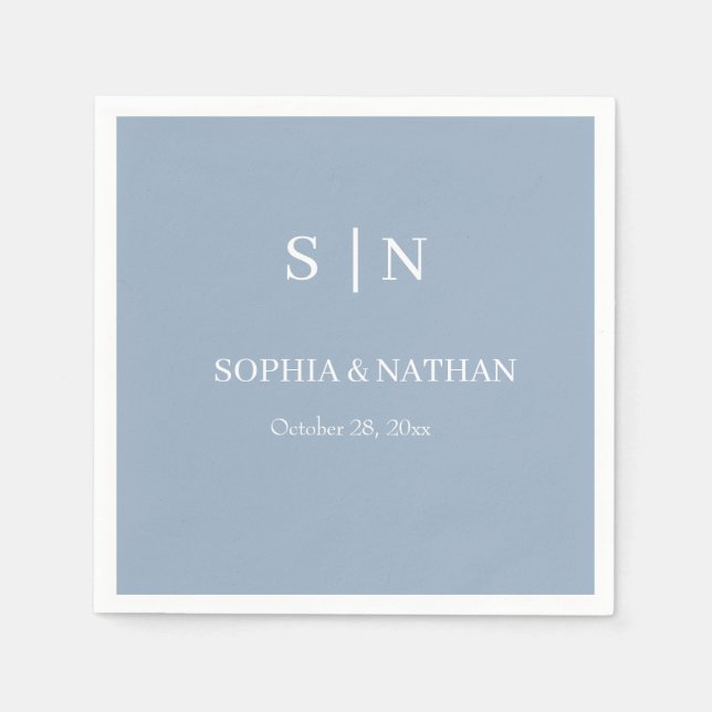 Minimal and Chic | Dusty Blue and White Wedding Napkin (Front)