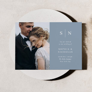 Minimal and Chic Dusty Blue Photo Wedding Invitation