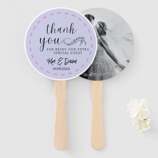 Minimal and Chic Dusty Blue Thank You Add Name Pic Hand Fan (Front and Back)