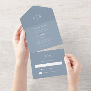 Minimal and Chic Dusty Blue Wedding All In One Invitation