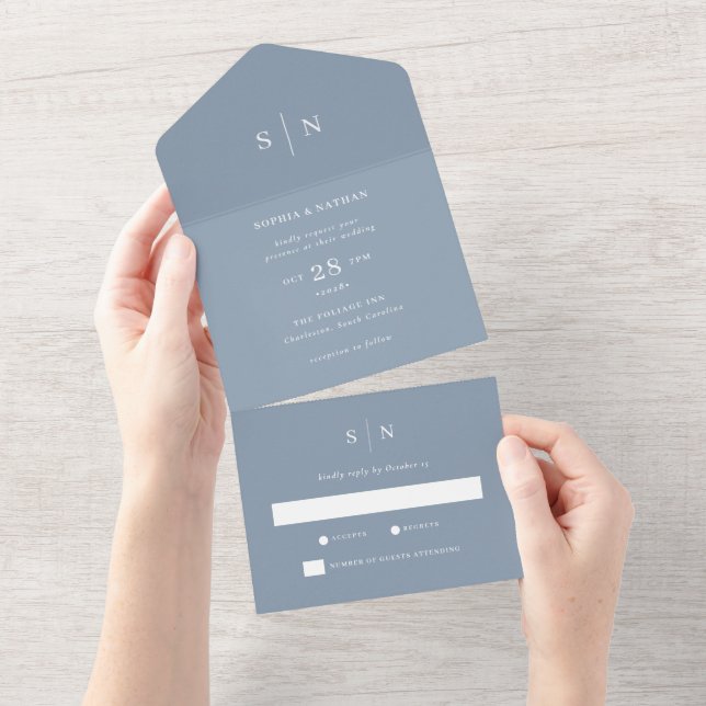 Minimal and Chic Dusty Blue | Wedding   All In One Invitation (Tearaway)