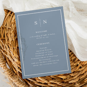 Minimal and Chic Dusty Blue with Border Wedding Programme