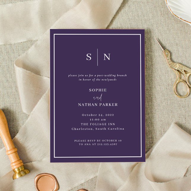 Minimal and Chic | Elegant Post-Wedding Brunch Invitation (A colorful, elegant purple invitation for your post-wedding brunch)