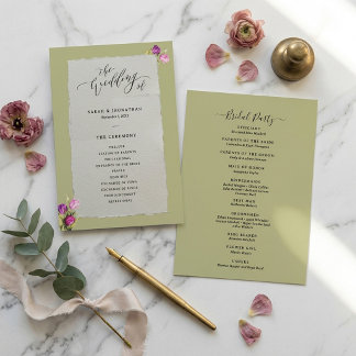 Minimal and Chic Floral Sage Green Wedding Programme