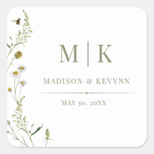 Minimal and Chic   Floral Wedding Napkins Square Sticker