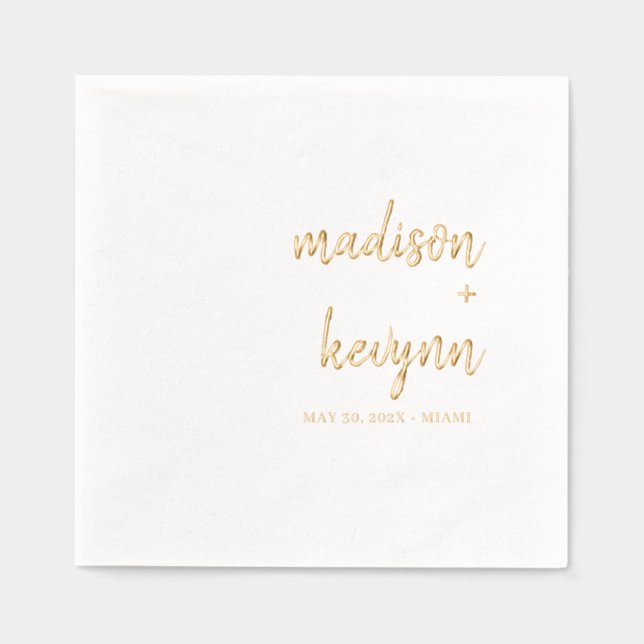 Minimal and Chic | Gold and White Wedding Foil Napkins (Front)