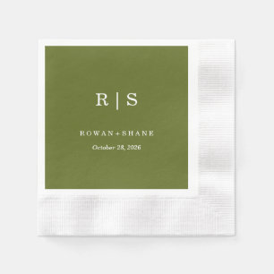 Minimal and Chic   Green Wedding Napkin with White