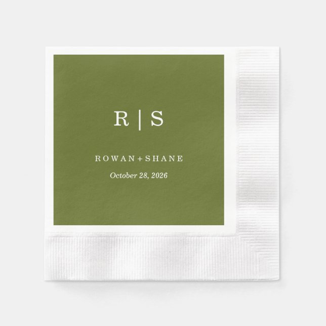 Minimal and Chic | Green Wedding Napkin with White (Front)