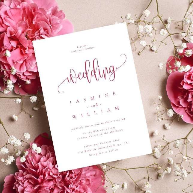 Minimal and Chic | Magenta Red Wedding  Invitation (Creator Uploaded)