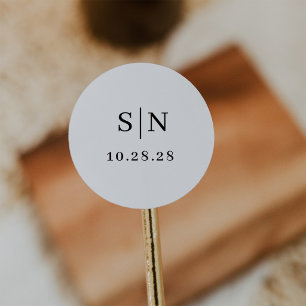 Minimal and Chic Monogram Black and White Classic Round Sticker