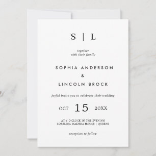 Minimal and Chic Monogram White and Black Invitation