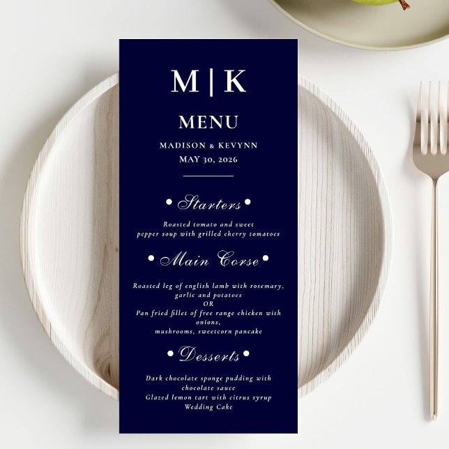 Minimal and Chic |  Navy Blue and White  Wedding Menu (Creator Uploaded)