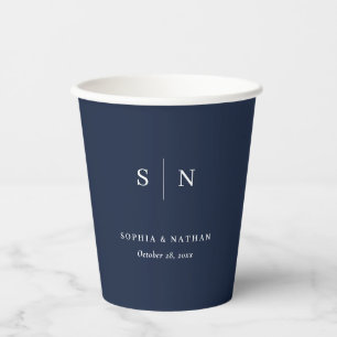 Minimal and Chic   Navy Blue and White Wedding Paper Cups