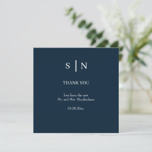 Minimal and Chic Navy Blue and White Wedding Thank You Card