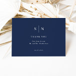 Minimal and Chic | Navy Blue and White Wedding Thank You Card<br><div class="desc">These elegant,  modern wedding thank you cards feature a simple dark navy blue and white text design that exudes minimalist style. Add your initials or monogram to make them completely your own.</div>