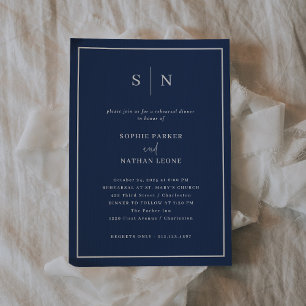 Minimal and Chic Navy Blue   Rehearsal Dinner Invitation