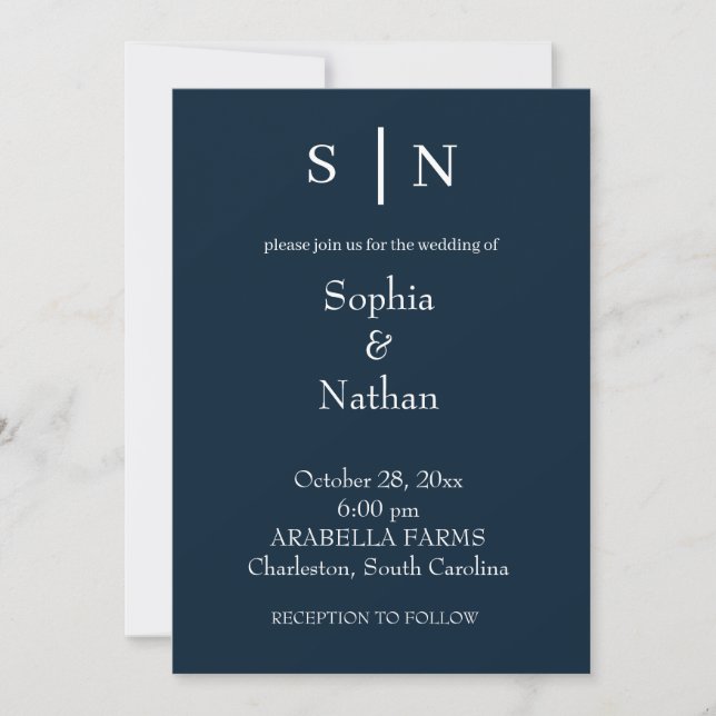 Minimal and Chic | Navy Blue Wedding Envelope Invitation (Front)