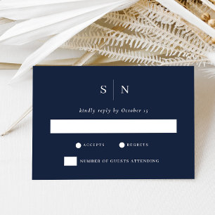 Minimal and Chic Navy Blue   Wedding RSVP Card
