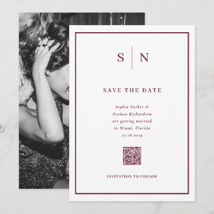 Minimal and Chic Photo Back and QR Code Wedding Save The Date