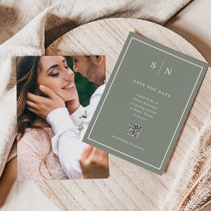Minimal and Chic Photo Back and QR Code Wedding Save The Date