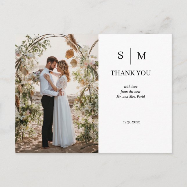 Minimal and Chic | Photo Wedding Thank You  Postcard (Front)