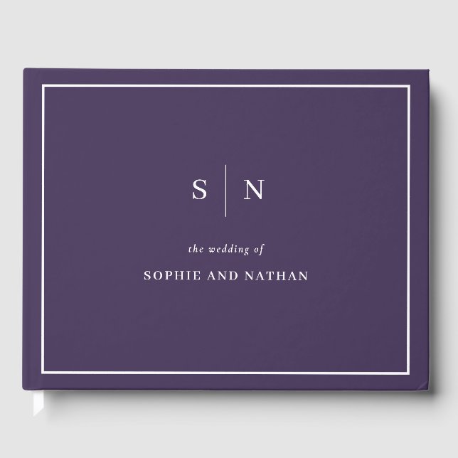 Minimal and Chic | Purple and White Border Wedding Guest Book (Front)