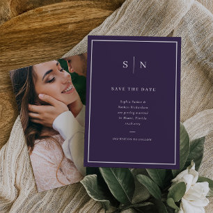 Minimal and Chic   Purple and White with Photo Save The Date