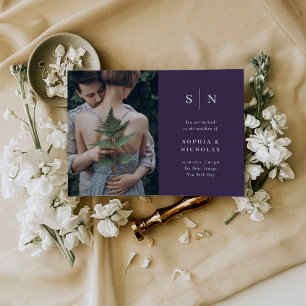 Minimal and Chic Purple Photo Wedding Invitation