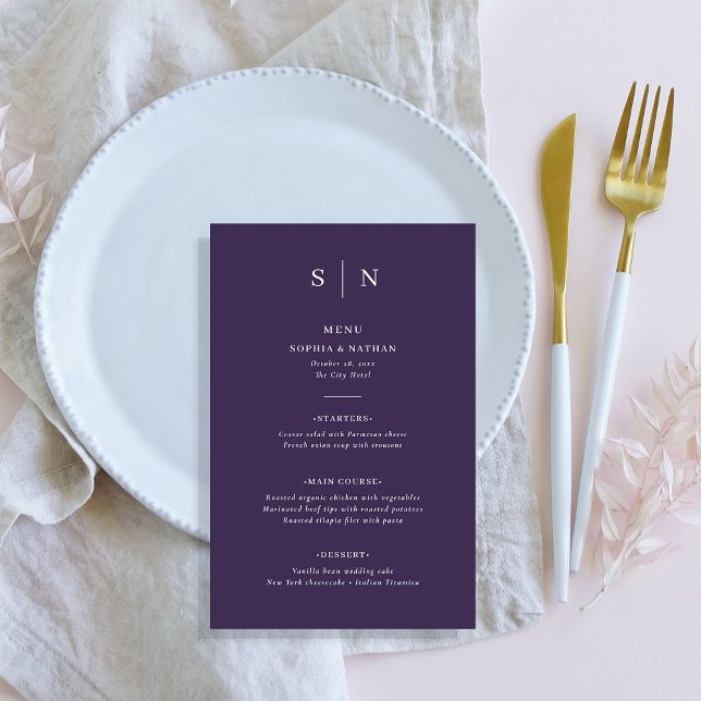 Minimal and Chic | Purple Wedding Menu (A colorful, modern wedding menu in dark purple)