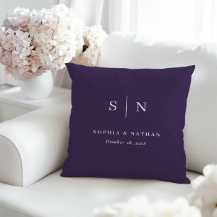Minimal and Chic Purple   Wedding Monogram Cushion