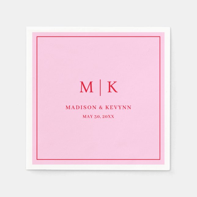 Minimal and Chic Red Pink | Wedding Napkins (Front)