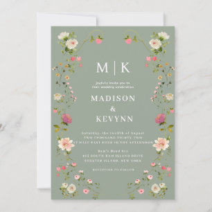  Minimal and Chic Sage Green Floral   Wedding Invitation