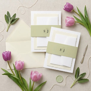 Minimal and Chic Sage Green Monogram Invitation Belly Band