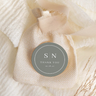 Minimal and Chic   Sage Green Wedding Initial Classic Round Sticker