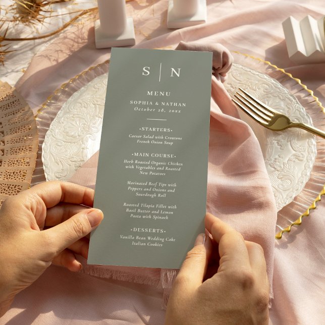 Minimal and Chic | Sage Green Wedding Menu (A classic sage green menu for your elegant wedding.)