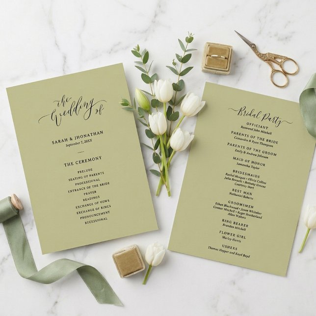 Minimal and Chic Sage Green Wedding  Programme (Creator Uploaded)