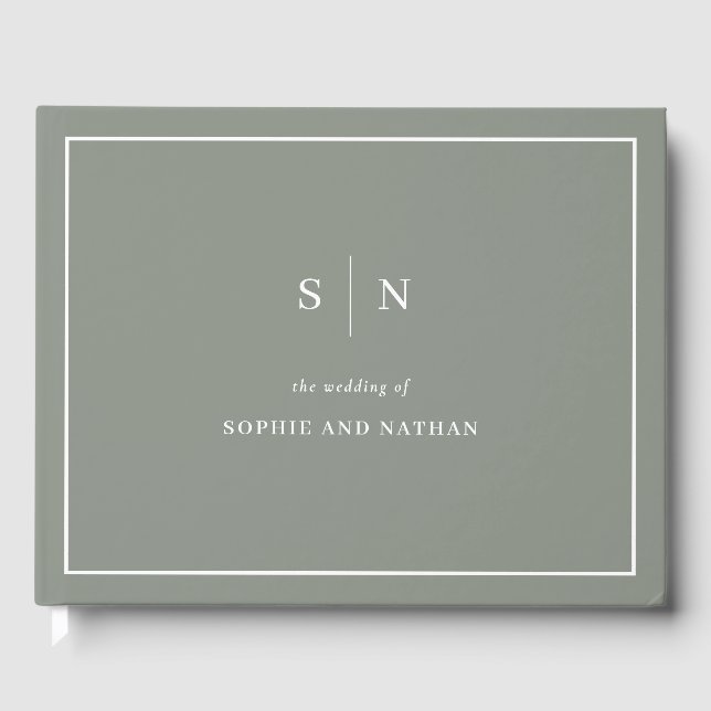 Minimal and Chic Sage Green | White Border Wedding Guest Book (Front)