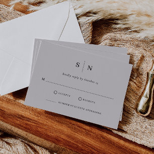 Minimal and Chic Soft Grey and Black Wedding RSVP Card