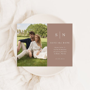 Minimal and Chic Taupe Photo Wedding Save the Date Postcard