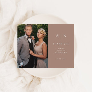 Minimal and Chic Taupe Photo Wedding Thank You Postcard