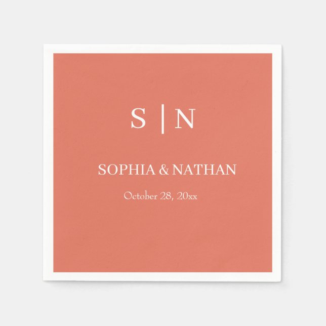Minimal and Chic | Terracotta and White Wedding Napkin (Front)