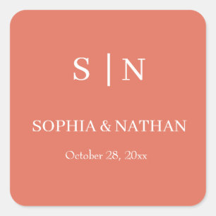 Minimal and Chic   Terracotta and White Wedding Square Sticker