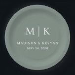 Minimal and Chic | Wedding  Paper Plate<br><div class="desc">These elegant,  modern wedding or bridal shower Paper Plates feature a simple green and white text design that exudes minimalist style. Add your initials or monogram to make them completely your own.</div>