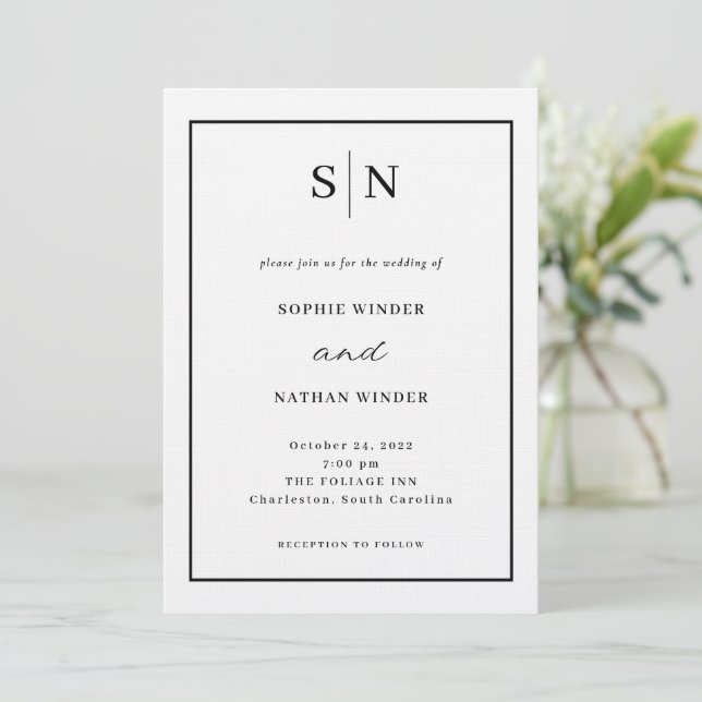Minimal and Chic | White and Black Wedding Invitation (Standing Front)