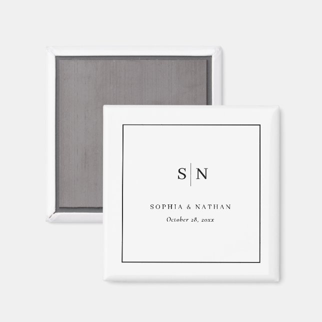 Minimal and Chic | White and Black Wedding Magnet (Front/Back)