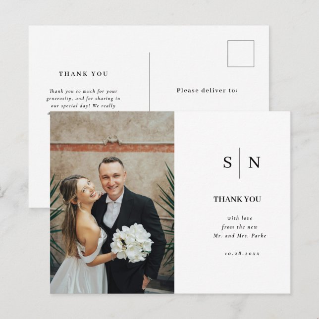 Minimal and Chic | White and Black Wedding Postcard (Front/Back)