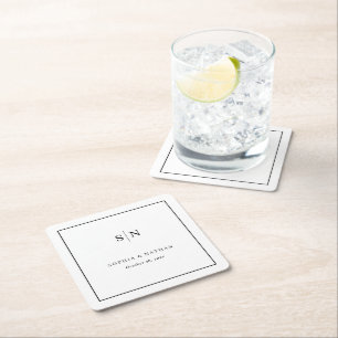 Minimal and Chic   White and Black Wedding Square Paper Coaster