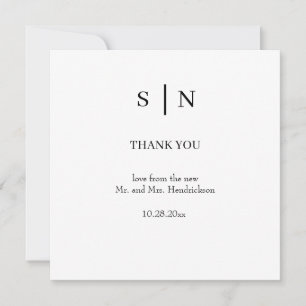 Minimal and Chic White and Black Wedding Thank You Card