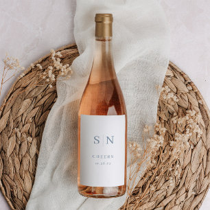 Minimal and Chic   White and Blue Monogram Cheers Wine Label